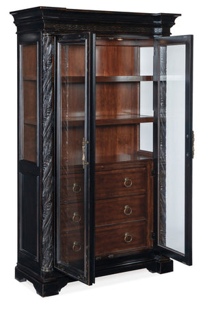 Hooker Furniture Charleston Two-Tone Display Cabinet With Glass Doors, Adjustable Shelves, Puck Lighting & Carved Accents 6750-75906-00