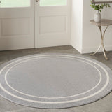 Nourison Essentials NRE02 Machine Made Power-loomed Narrow Border Indoor/Outdoor Contemporary Outdoor Rug Grey,Ivory, Grey Ivory 100% Polypropylene 99446148124