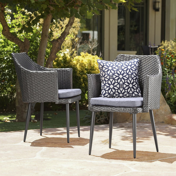 English Elm Christopher Knight Home® - KENNETHCHAIR Stylish PE Rattan Dining Chair Set of 2 with Powder-Coated Iron Frame and Water-Resistant Cushions Grey 61209.00C