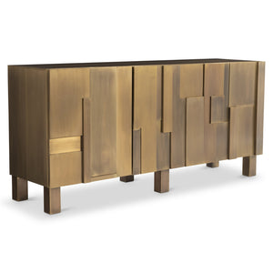 Bernhardt Bernhardt Acora Buffet With Aged Brass Clad Frame, Sculptural Patchwork Doors & Soft-Close Storage 347134