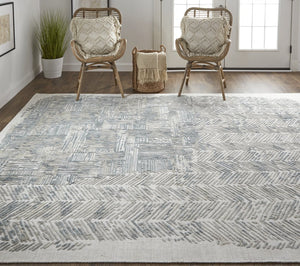 Feizy Rugs Elias Hand Woven Abstract Viscose/Wool Low Pile Rug - Modern Elegance For Any Home Decor Style Green,Blue,Ivory Viscose,Wool Els6891fgrn000c50
