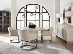 Hooker Furniture Modern Mood Round Dining Table With Alabaster Oak Veneer, Pewter Banding And 18" Leaf Extension Light Brown 6850-75201-80