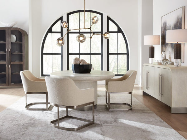 Hooker Furniture Modern Mood Round Dining Table With Alabaster Oak Veneer, Pewter Banding And 18" Leaf Extension Light Brown 6850-75201-80