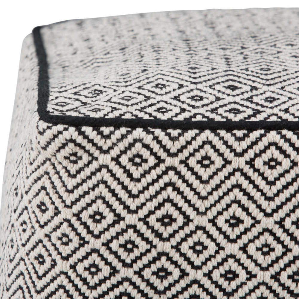 English Elm Brynn Square Pouf Upholstered Black & Natural Handwoven Cotton, Supportive Polystyrene Fill (18") B136P159273