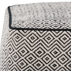 English Elm Brynn Square Pouf Upholstered Black & Natural Handwoven Cotton, Supportive Polystyrene Fill (18") B136P159273