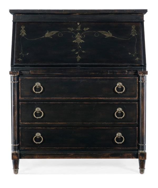 Hooker Furniture Charleston Black Cherry Secretary With Handpainted Drop-Front, Leather Writing Surface, Storage 6750-10309-97