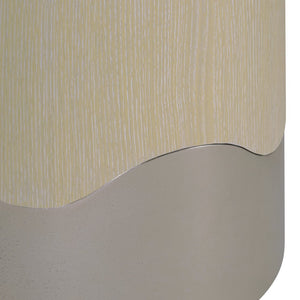 Bernhardt Bernhardt Solaria Accent Table With Wave Aluminum Base, Quartered Oak Dune Finish, Rustic Modern Chic 310113