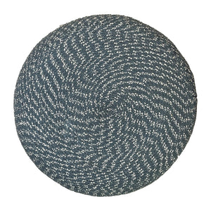 English Elm Bayley Handcrafted Round Braided Pouf Ottoman in Natural Cotton with Supportive Polystyrene Fill, 20" Blue B136P159300