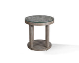 Parker House Crossings Serengeti Round Glass Top End Table Sandblasted Fossil Grey Solid Mango SER#12