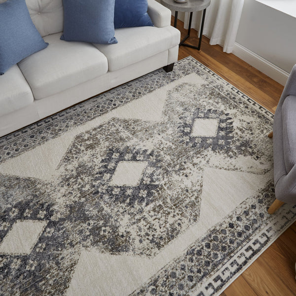 Feizy Rugs Kano Distressed Low Pile Rug - Versatile, Stain And Fade Resistant, Perfect For Pets And Hosting Ivory,Taupe,Gray Polypropylene,Polyester 86439ljfivychlf10