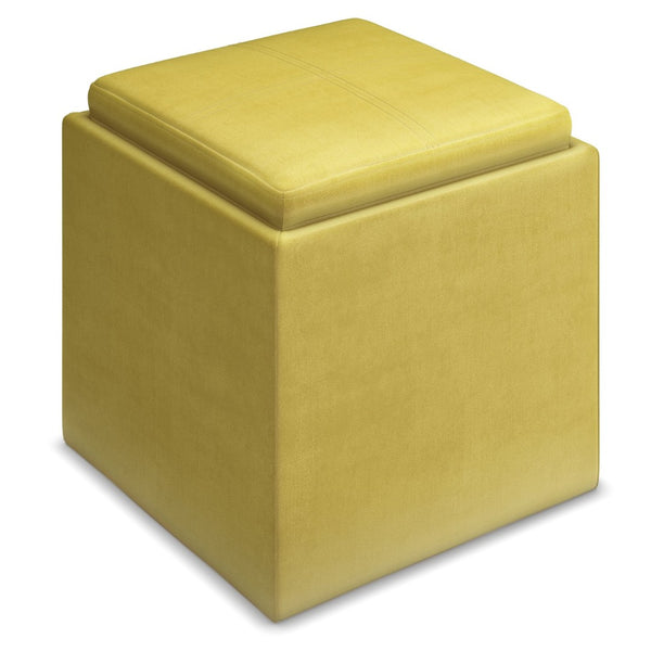 English Elm Rockwood - Stylish Dijon Yellow Velvet Cube Storage Ottoman With Tray For Modern Living Spaces B136P159101-GIGA