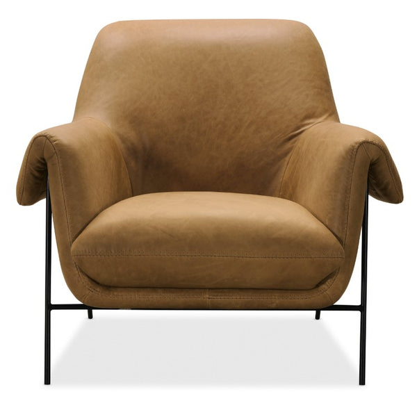 Hooker Furniture Ambroise Slouch Club Chair With Aniline Top-Grain Leather, Baseball Stitching & Slim Black Frame Brown CC317-086