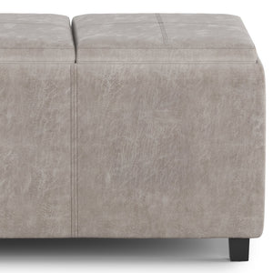 English Elm Avalon Storage Ottoman - Versatile Distressed Taupe Faux Leather With Hidden Storage & Serving Trays B136P158257
