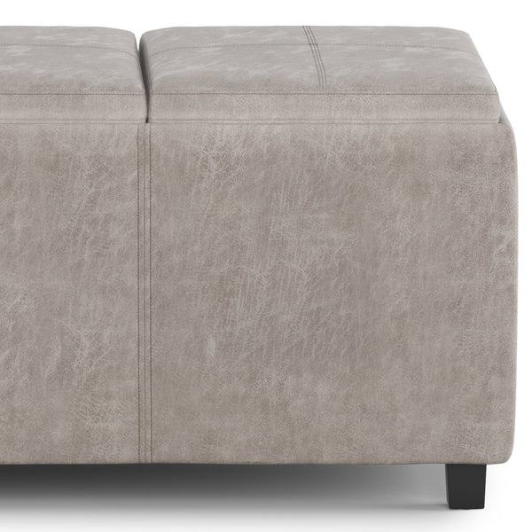 English Elm Avalon Storage Ottoman - Versatile Distressed Taupe Faux Leather With Hidden Storage & Serving Trays B136P158257