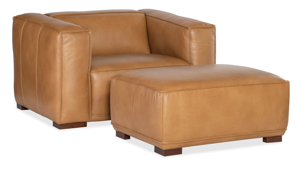 Hooker Furniture Maria Chair With Semi-Aniline Caramel Leather, Wide Track Arms, Flange Welt Trim & Dark Wood Feet SS407-01-080