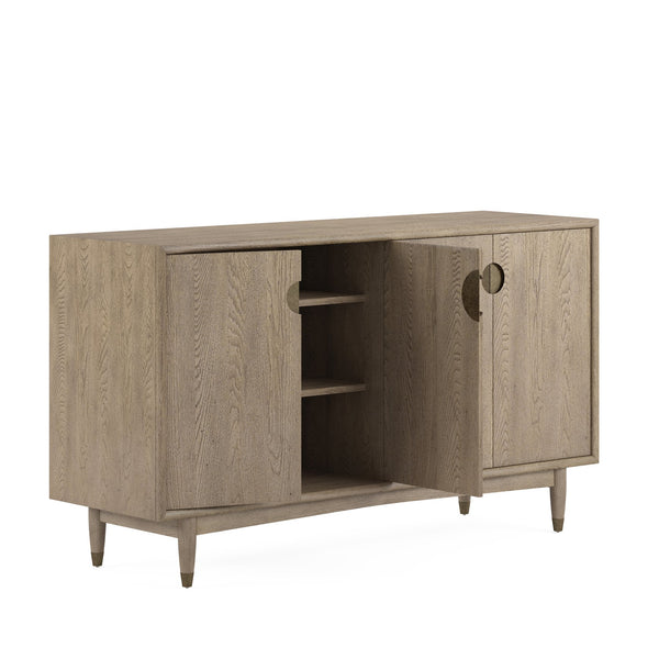 A.R.T. Furniture Finn Credenza: Mid-century Modern Buffet With Soft-close Doors, Gold Accents & Adjustable Shelves Light Brown Parawood Solids,Elm Veneer,Metal 313252-2803