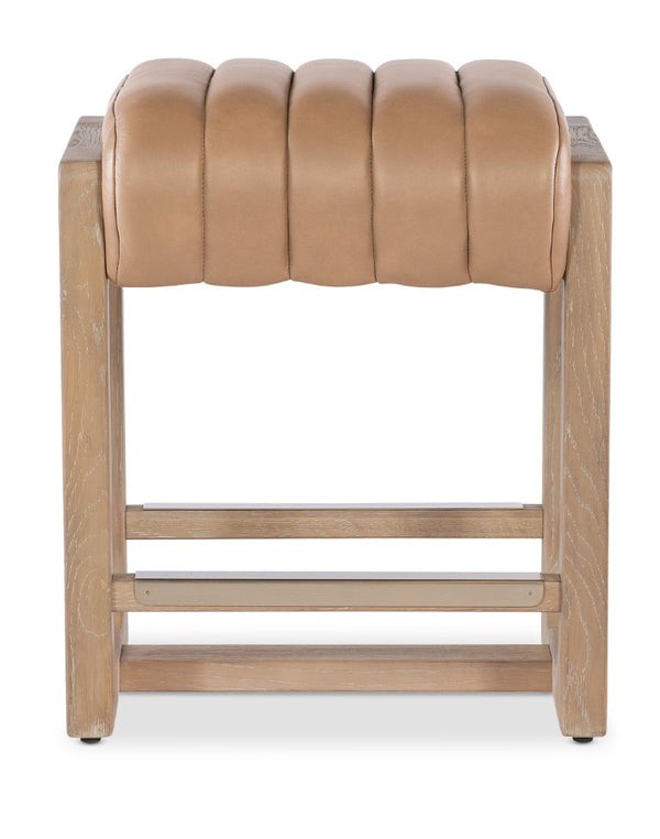 Hooker Furniture Banyon Counter Stool With White Oak Frame, Leather Upholstery, Brushed Brass Footrest — Modern Craftsmanship Brown 6081-75350-85