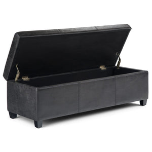 English Elm Avalon Storage Ottoman Bench - Stylish Distressed Black Seating With Spacious Storage & Safety Hinge B136P158640