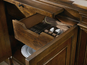 Hooker Furniture Archivist Pecky Pecan Sideboard With Bluestone Top, Antique Hardware, Felt-Lined Drawers & Pull-Out Serving Surface 5447-75903