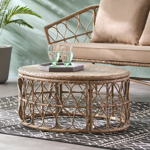 English Elm Christopher Knight Home® - BRUCE Wicker Rattan Coffee Table with Boho Weave Top, Durable Polyethylene Construction, 32.5"W Brown 70417.00LBRN