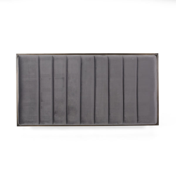 English Elm Ottoman Channel Pleated Velvet Bench with Slim Metal Frame for Modern Living Rooms 62486.00NVLTGRY