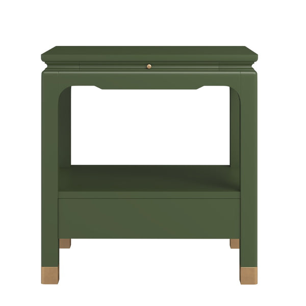 A.R.T. Furniture Eave Bedside Table - Pagoda-Inspired Design with Elegant Storage and Architectural Charm for Bedrooms Green 436140-1865