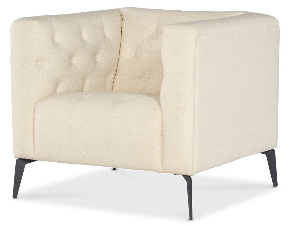 Hooker Furniture Nicolla Heathered Sand Stationary Chair With Chesterfield-Tufting & Matte Black Tapered Legs, Durable Performance Fabric SS637-01-411