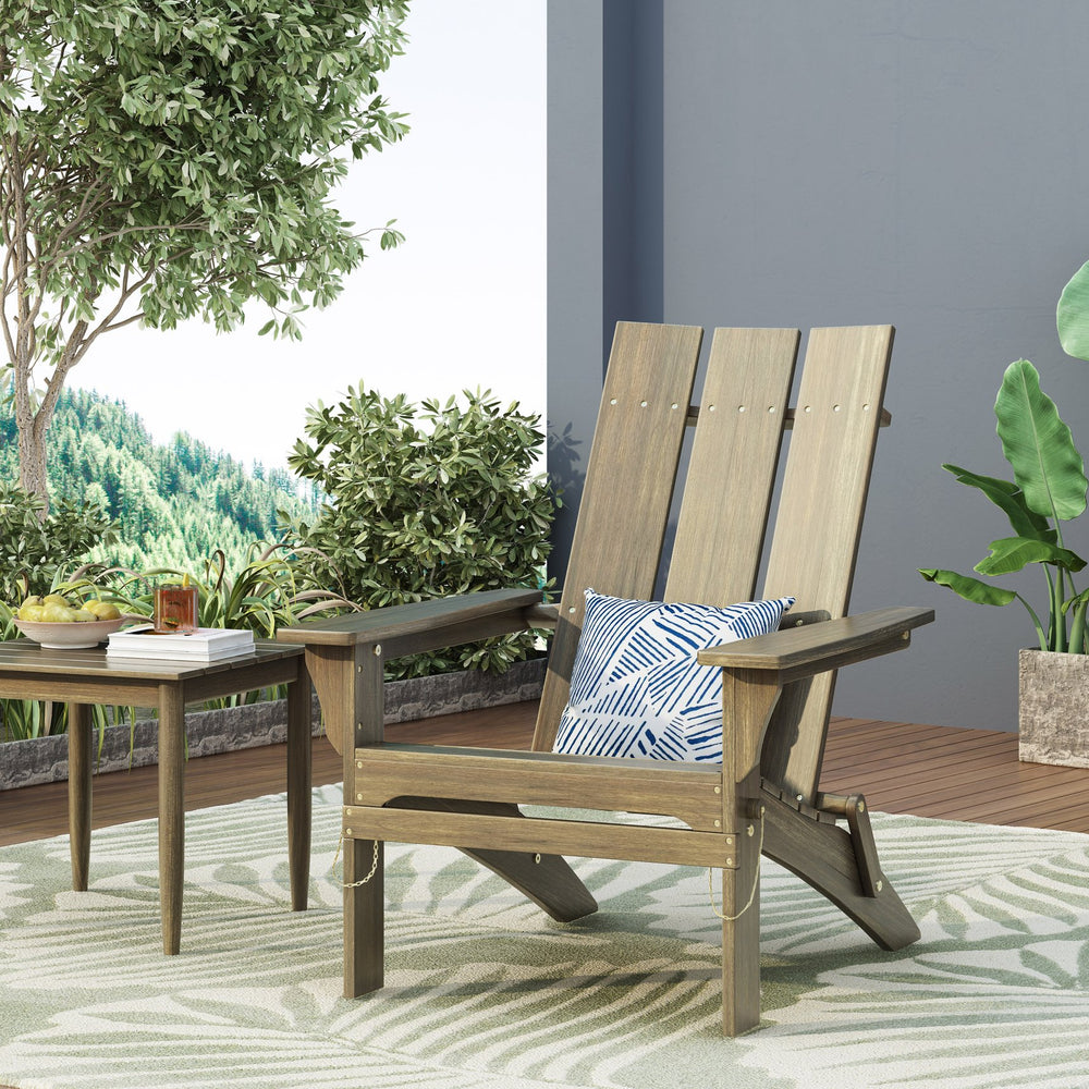 English Elm Zuma Solid Acacia Foldable Adirondack Chair Rustic Outdoor Lounger for Deck or Patio 68319.00GRY