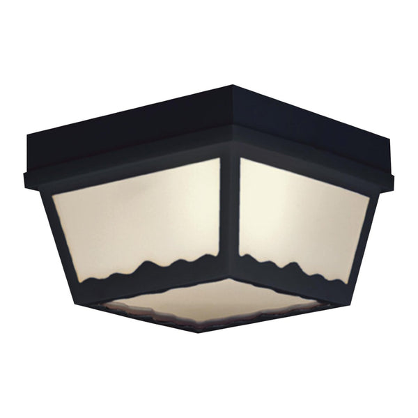 Atlas Wavy Outdoor Flush Mount Light - 8" Wide Black Fixture with Frosted Glass for Porches & Patios OL11014-BK