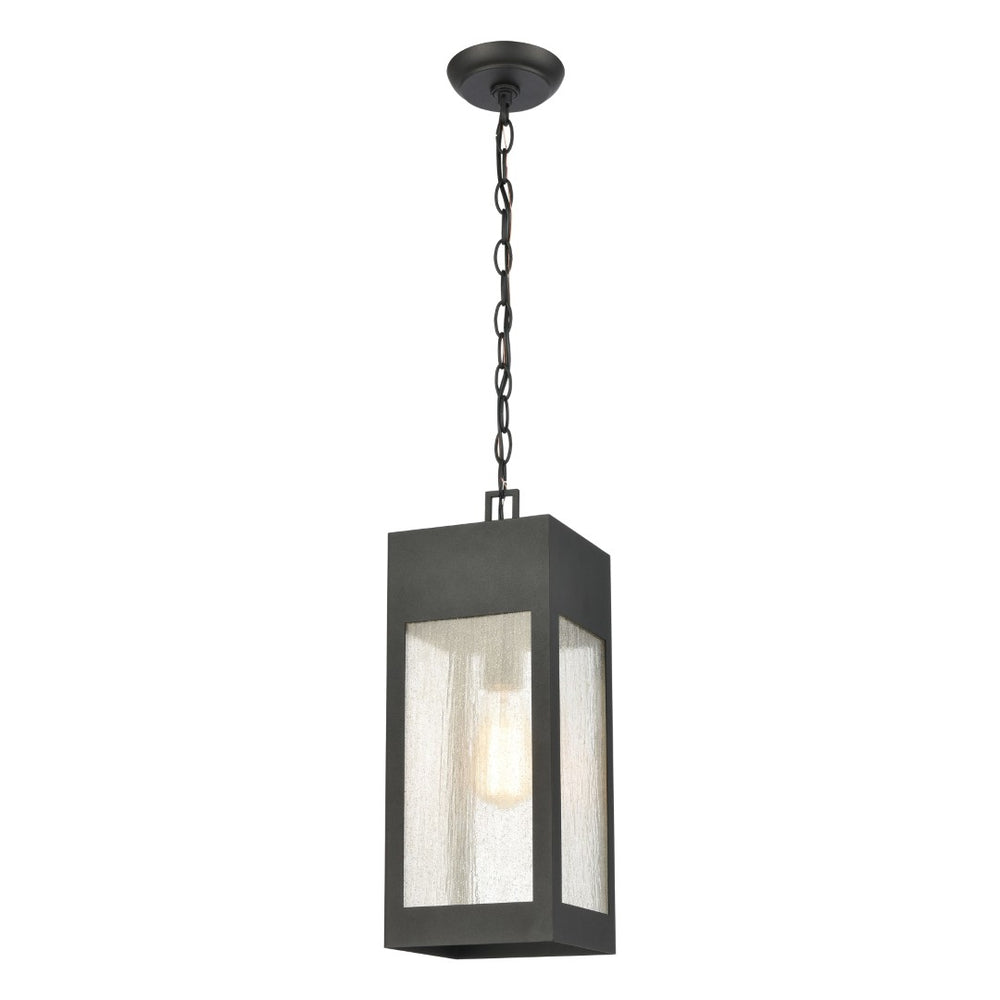 Atlas Angus 7'' Wide Outdoor Pendant Light - Charcoal Metal Fixture with Seeded Glass for Patios & Porches OL11016-BK
