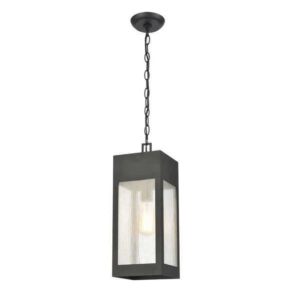Atlas Angus 7'' Wide Outdoor Pendant Light - Charcoal Metal Fixture with Seeded Glass for Patios & Porches OL11016-BK