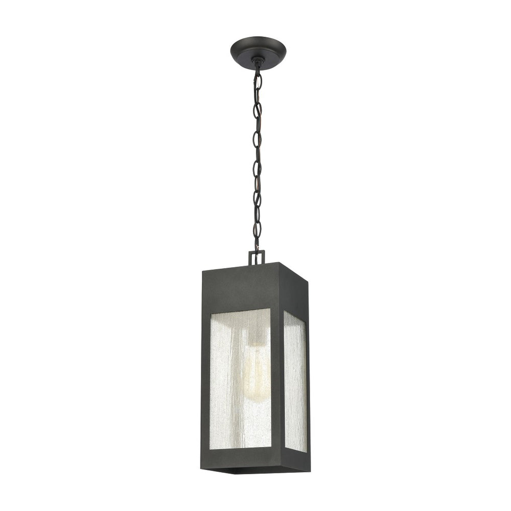 Atlas Angus 7'' Wide Outdoor Pendant Light - Charcoal Metal Fixture with Seeded Glass for Patios & Porches OL11016-BK