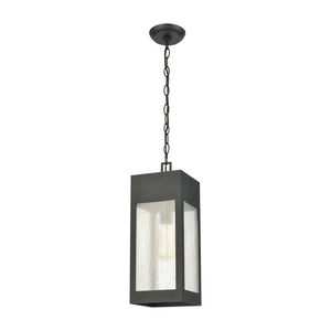 Atlas Angus 7'' Wide Outdoor Pendant Light - Charcoal Metal Fixture with Seeded Glass for Patios & Porches OL11016-BK