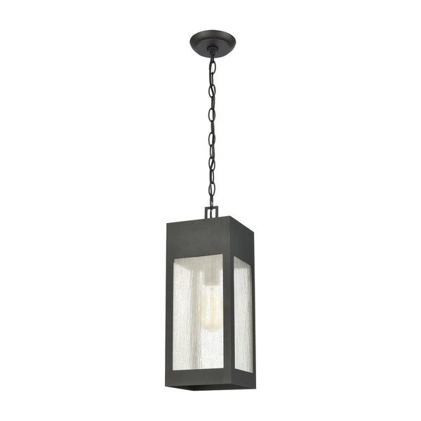 Atlas Angus 7'' Wide Outdoor Pendant Light - Charcoal Metal Fixture with Seeded Glass for Patios & Porches OL11016-BK