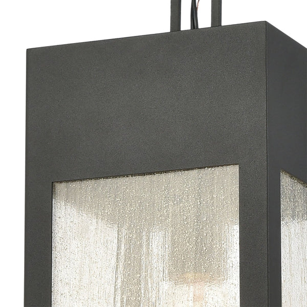 Atlas Angus 7'' Wide Outdoor Pendant Light - Charcoal Metal Fixture with Seeded Glass for Patios & Porches OL11016-BK