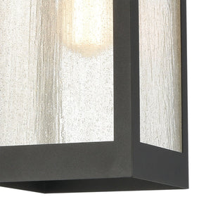 Atlas Angus 7'' Wide Outdoor Pendant Light - Charcoal Metal Fixture with Seeded Glass for Patios & Porches OL11016-BK