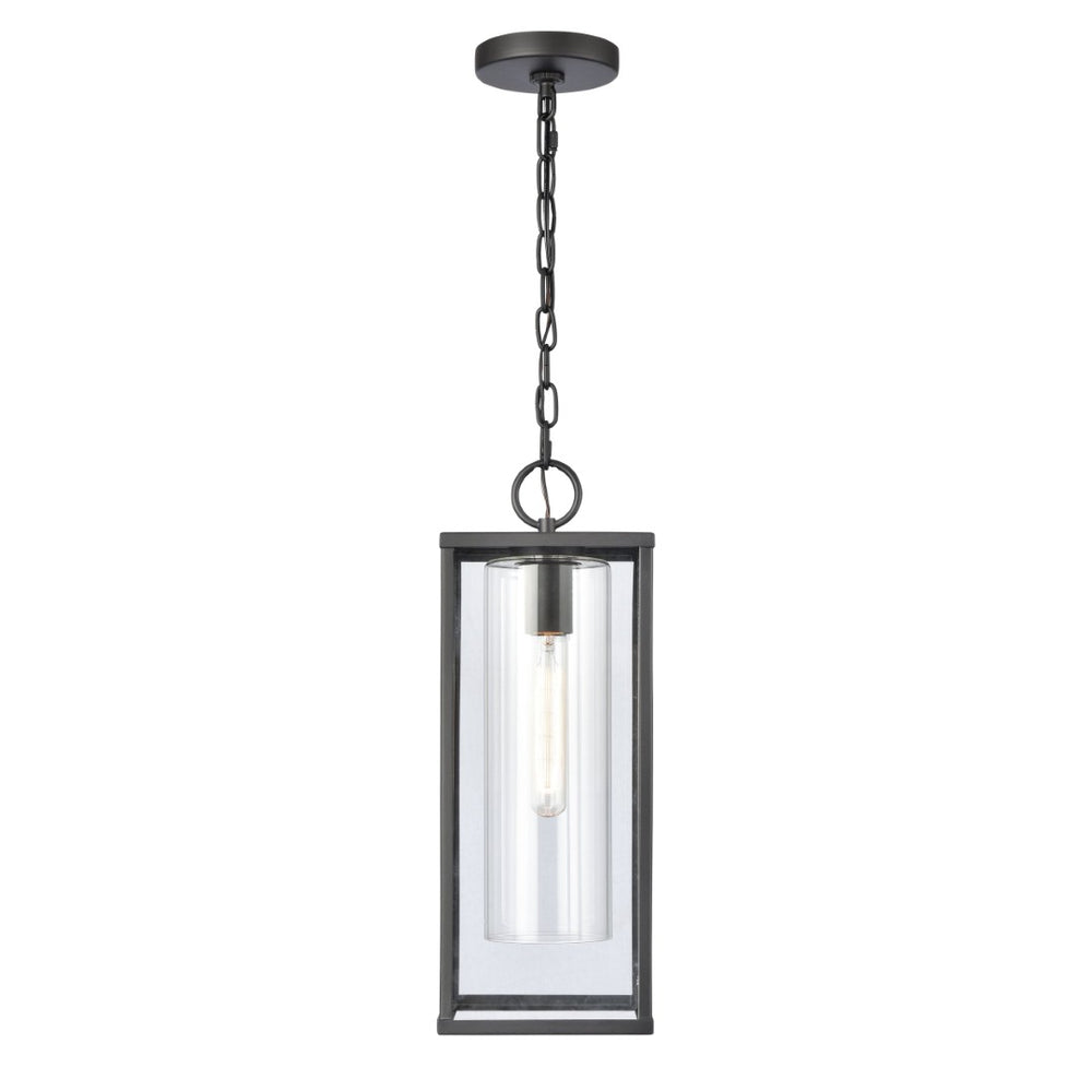 Atlas Augusta Modern 7'' Wide Outdoor Pendant Light - Matte Black Lantern for Porch & Patio Elegance OL11019-BK