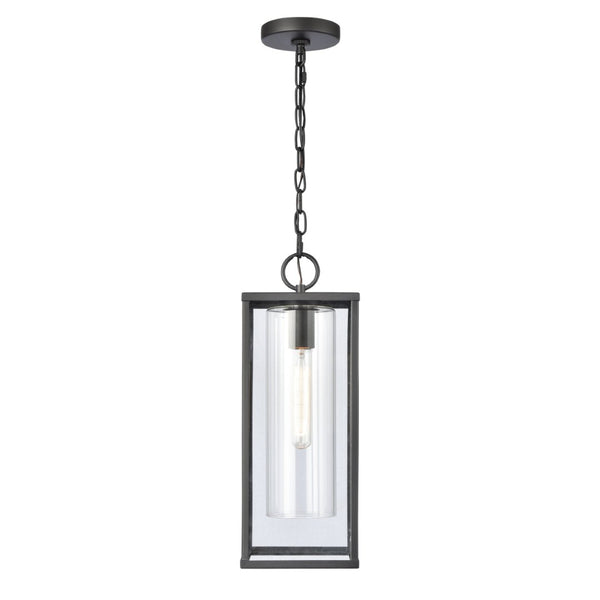 Atlas Augusta Modern 7'' Wide Outdoor Pendant Light - Matte Black Lantern for Porch & Patio Elegance OL11019-BK