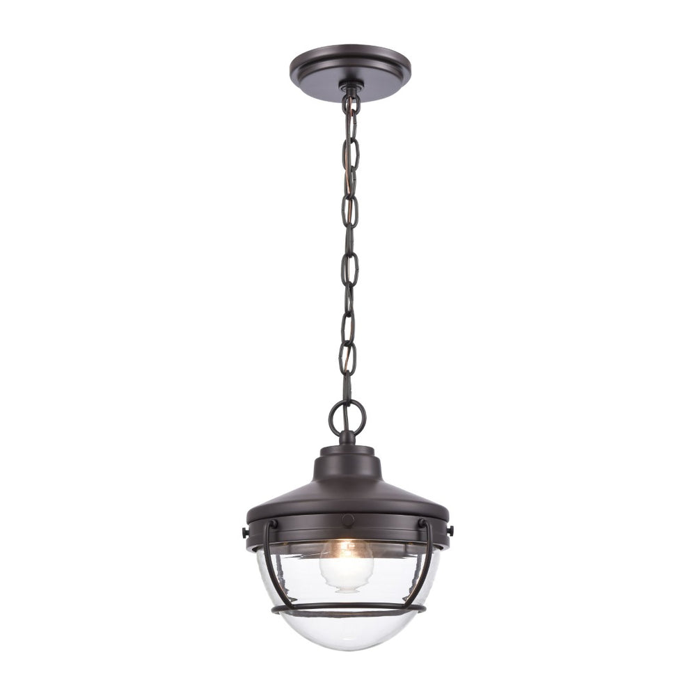 Atlas Eastport Nautical 9" Outdoor Pendant Light - Vintage Oil Rubbed Bronze & Ribbed Glass Charm OL11029-BZ