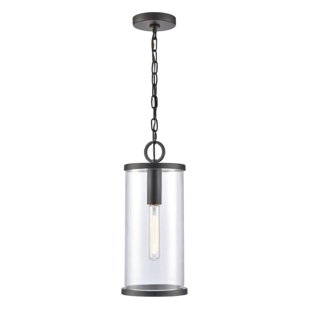 Atlas Hopkins 1-Light Outdoor Pendant in Charcoal Black - Modern Cylindrical Lantern for Patios & Entryways OL11032-BK