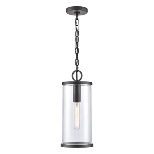 Atlas Hopkins 1-Light Outdoor Pendant in Charcoal Black - Modern Cylindrical Lantern for Patios & Entryways OL11032-BK