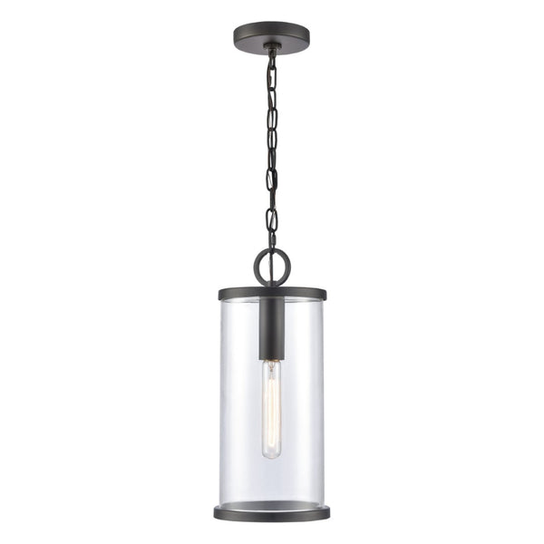 Atlas Hopkins 1-Light Outdoor Pendant in Charcoal Black - Modern Cylindrical Lantern for Patios & Entryways OL11032-BK