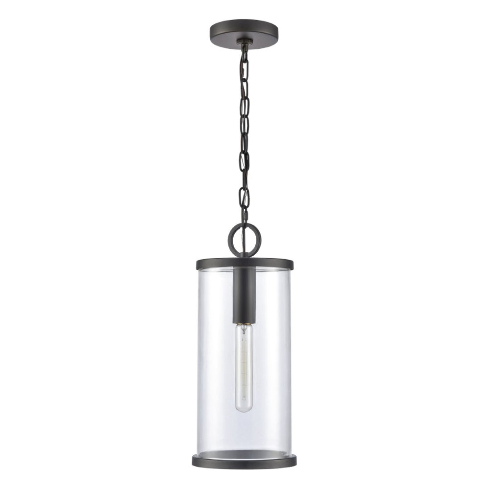 Atlas Hopkins 1-Light Outdoor Pendant in Charcoal Black - Modern Cylindrical Lantern for Patios & Entryways OL11032-BK