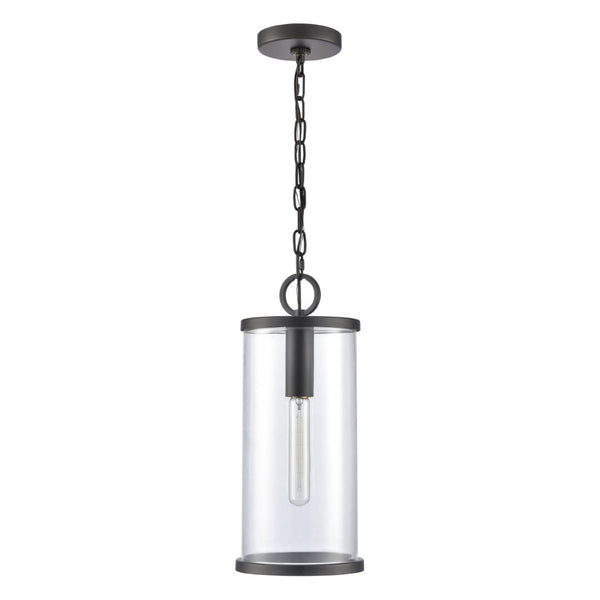 Atlas Hopkins 1-Light Outdoor Pendant in Charcoal Black - Modern Cylindrical Lantern for Patios & Entryways OL11032-BK