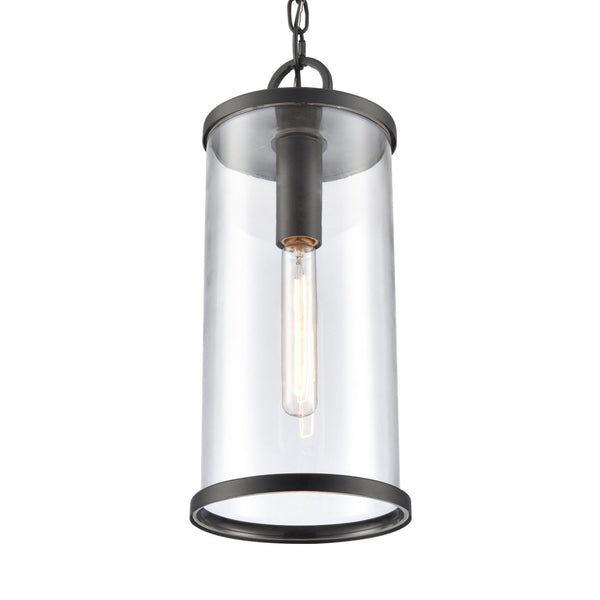 Atlas Hopkins 1-Light Outdoor Pendant in Charcoal Black - Modern Cylindrical Lantern for Patios & Entryways OL11032-BK