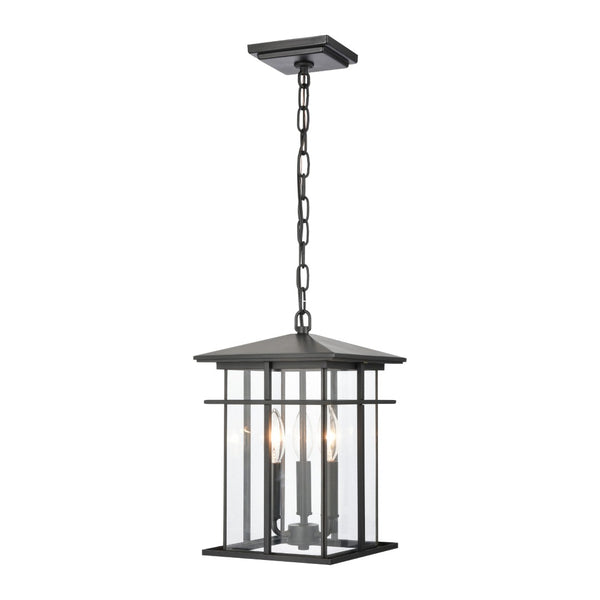 Atlas Oak Park 9" Wide 3-Light Outdoor Pendant - Mission-Style Fixture for Modern Entryways & Porches Matte Black OL11041-BK