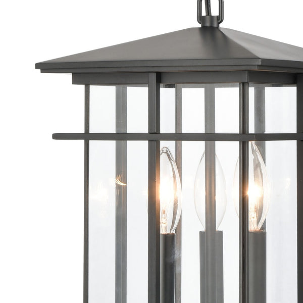 Atlas Oak Park 9" Wide 3-Light Outdoor Pendant - Mission-Style Fixture for Modern Entryways & Porches Matte Black OL11041-BK