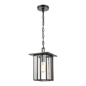 Atlas Radnor 8" Wide 1-Light Outdoor Pendant - Mission-Style Matte Black Fixture with Seeded Glass Shade OL11042-BK