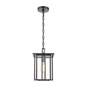 Atlas Radnor 8" Wide 1-Light Outdoor Pendant - Mission-Style Matte Black Fixture with Seeded Glass Shade OL11042-BK