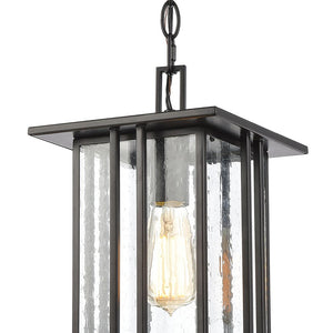 Atlas Radnor 8" Wide 1-Light Outdoor Pendant - Mission-Style Matte Black Fixture with Seeded Glass Shade OL11042-BK